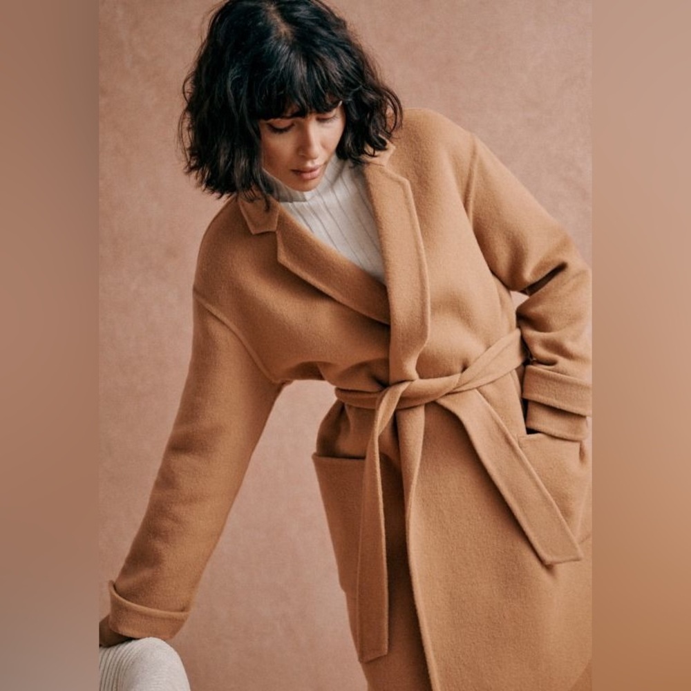 Sezane Mederick wool wrap coat jacket in camel brown tan size 38 medium